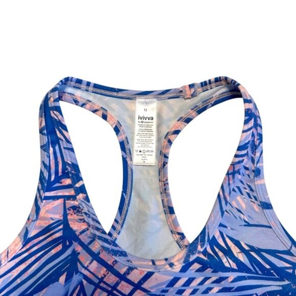 Ivivva | Girl Pink & Purple Tropical Print Racerback Tank Top Size 12 - Picture 3 of 5